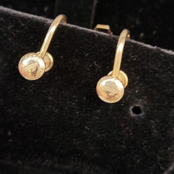 Vintage Amco 12kt Gold Filled Pearl & Aquamarine Twist Back Earrings 1" long - Picture 4 of 4